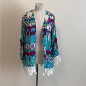 Chloe Olive Tie Dye Print Kimono Style Top